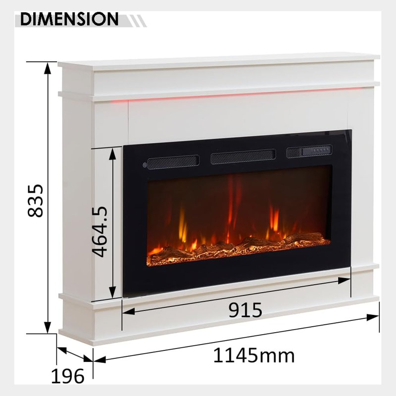 FLAMEKO Albury 3-in-1 Electric Fireplace, LED Flame Effect, 1.5kW Heater, Logs & Crystals