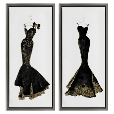 Gilded Black Evening Gowns 2pc Floating Frame Set, design by Janet Tava
