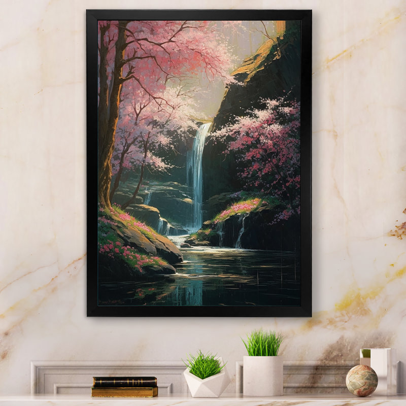 Placerville Cherry Blossom Stream III sur toile, Cadre photo noir, H 32 po x l 16 po x P 1 po