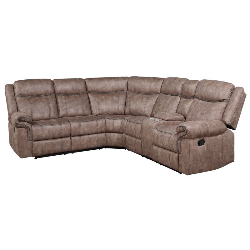 Everwell Sectional Sofa With 2 Cup Holder, Brown Velvet