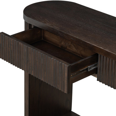 Console ovale cannelée avec 2 tiroirs et tablette inférieure, table d'entrée en bois avec glissières en métal lisse pour le salon, entrée