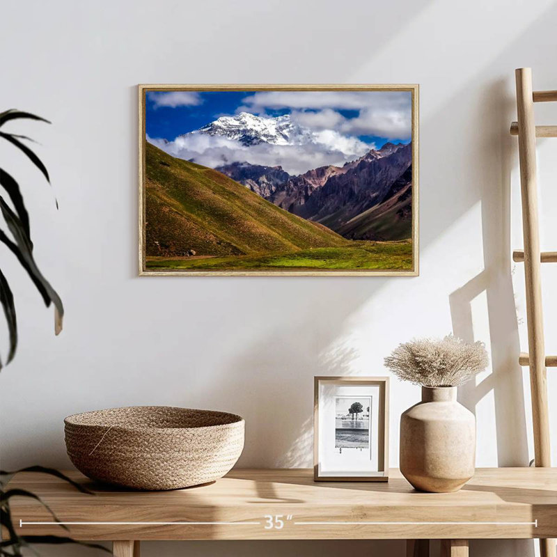 Aconcagua nuageux, Cadre flottant en bois naturel, 19 po x 13 po