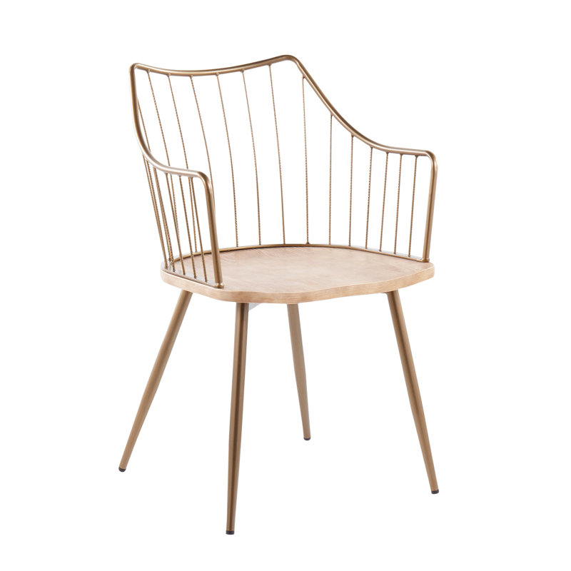 Chair In Antique Copper Metal And White Washed Wood