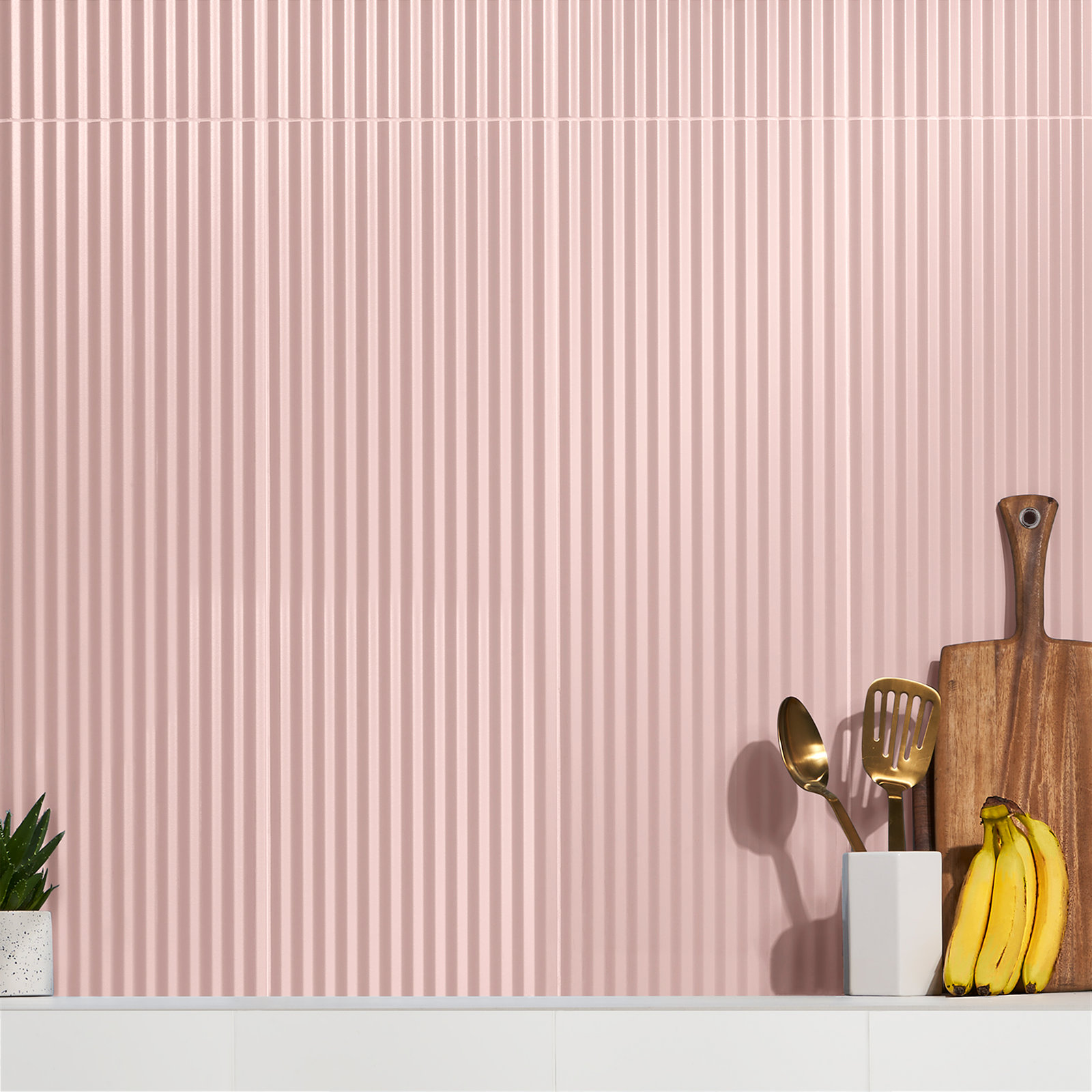 Linear 11" x 35" Ceramic Wall Tile, Blush Pink