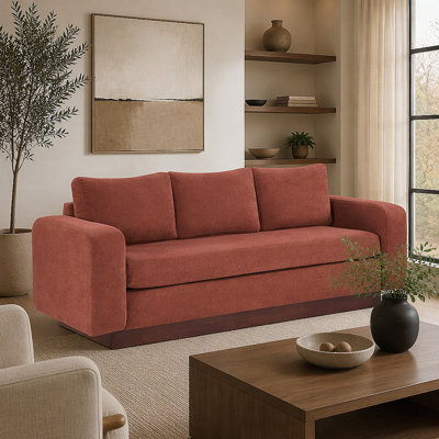 Modern 3-Seater Sofa with Oversized Armrests and Rubberwood Base