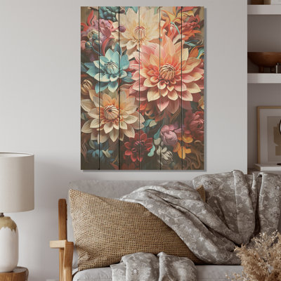 Mums Intertwine Burst Of Color I  Mums Wood Art On Natural Pine Wood
