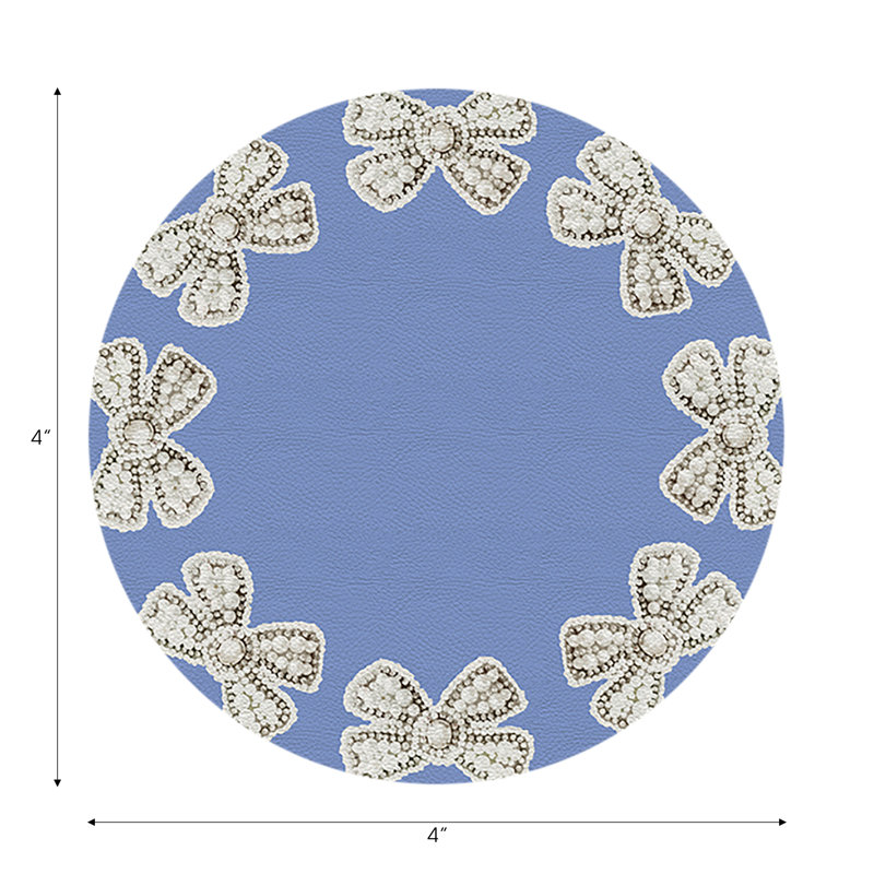 Sous-verres ronds en cuir vegan bleu perle, Bleu