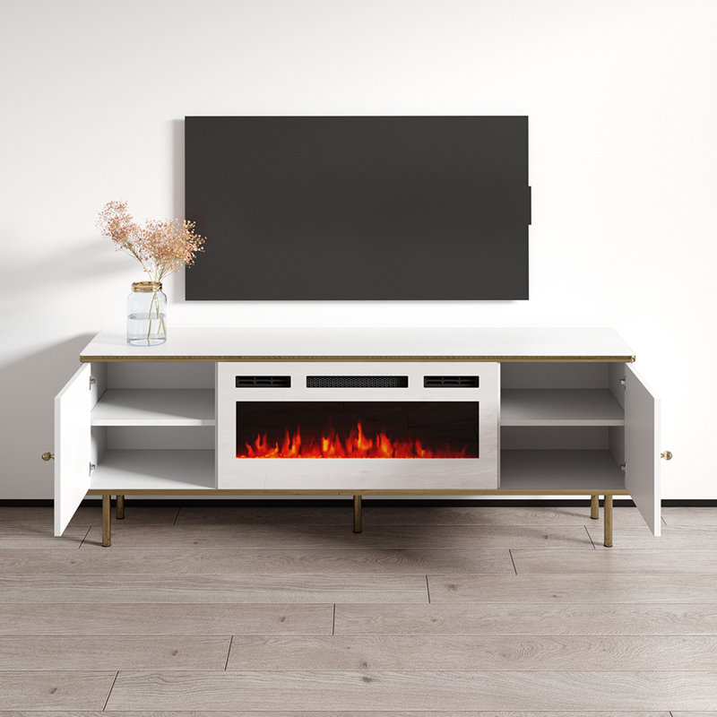 Camelia 63" Modern TV Stand with Electric Fireplace, Matte Finish, Wall-Mounted, White
