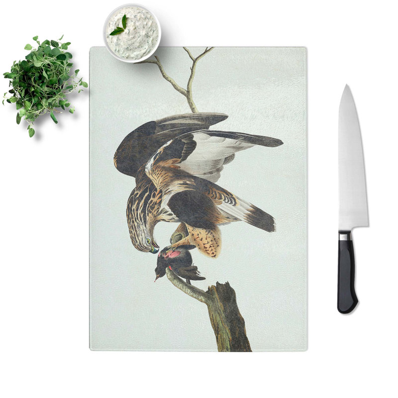 Tempered Glass Rough-Legged Falcon by John James Audubon Chopping Board, 28.5 cm W x 39 cm L