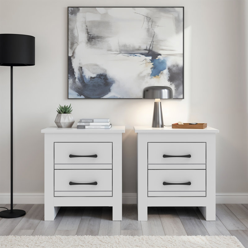 Limestone 2 Drawer Bedside Sets of 2, White