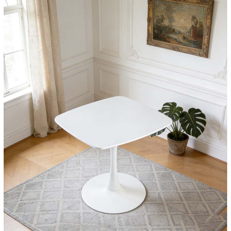 Table de salle à manger 31,5 pouces, H 28,93 po x L 31,5 po x l 31,5 po, Blanc mat