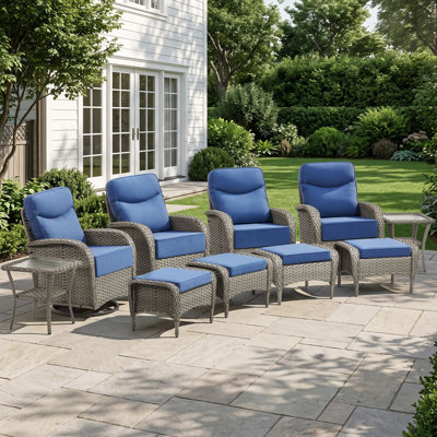 Ensemble de 10 chaises de patio d'extérieur en osier 10 pièces avec tables d'appoint et repose-pieds