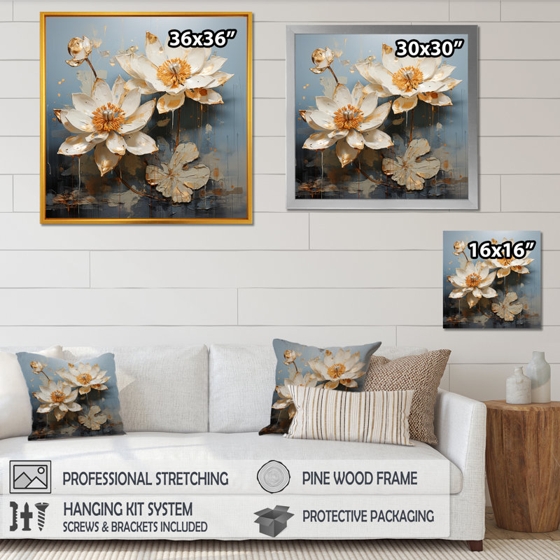 Lotus en harmonie I - impression, Cadre doré simple, H 30 po x l 30 po x P 1 po