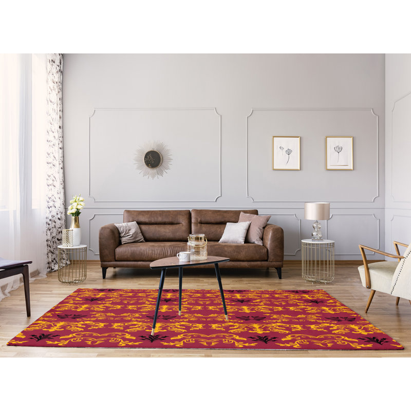 Tapis rouge / jaune Damask, Rectangle 4 pi x 6 pi