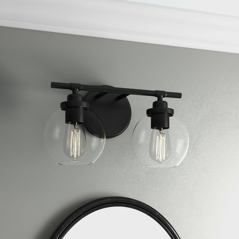 Éclairage pour meuble-lavabo Hegland, Noir mat, Deux lumières, 8.5" H x 14" W x 14" D