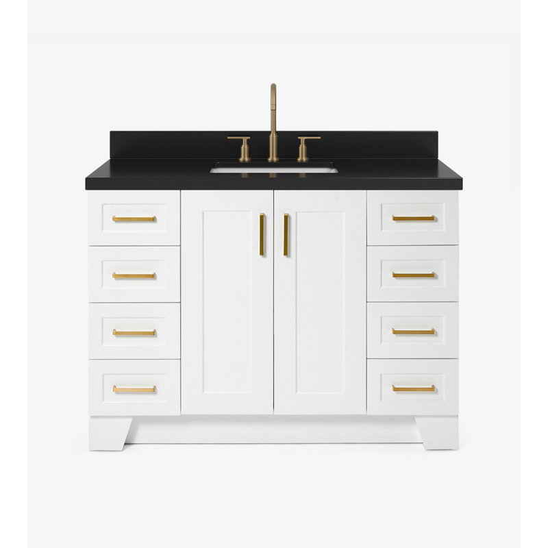Freitas 48'' Solid Wood Single Bathroom Vanity, White, Rectangle, White Quartz
