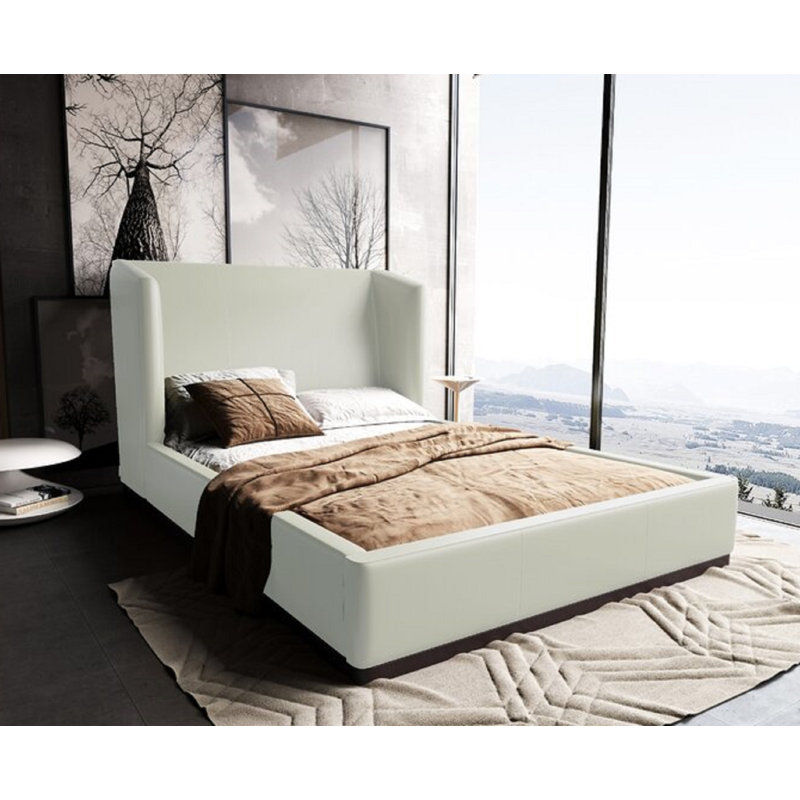Bali Vegan Leather Wingback Bed, Queen, Cream