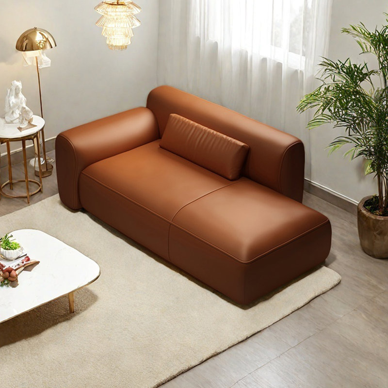 Méridienne légère et luxueuse en similicuir, Orange, Orienté à gauche (vu de face)