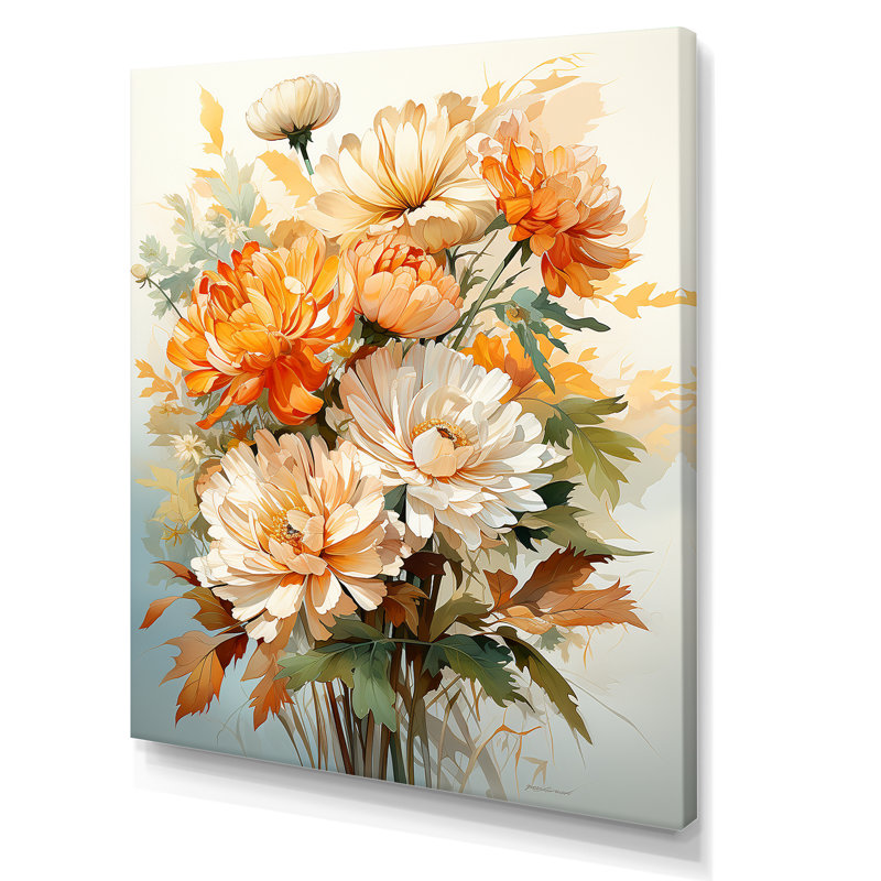 «Marigold Elegance Bouquet Still Life» sur toile, H 44 po x l 34 po x P 1,5 po, Toile tendue