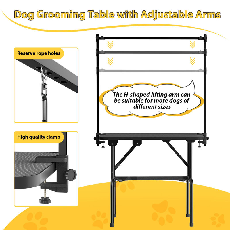 Metal Adjustable and Foldable Folding Grooming Table, 61.5"H x 24"W x 36"D