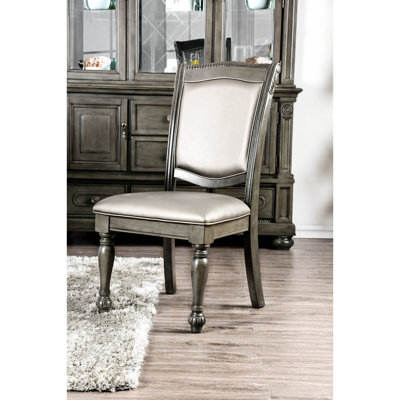 Glorious Classic Traditional - Chaises de salle à manger traditionnelles en bois massif de couleur gris avec coussins en similicuir et chaises de salle à manger