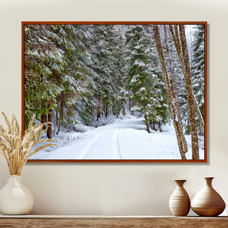 «Winter Forest», reproduction d'art sur toile, route enneigée dans la forêt, H 12 po x l 20 po, Cadre flottant, Brun
