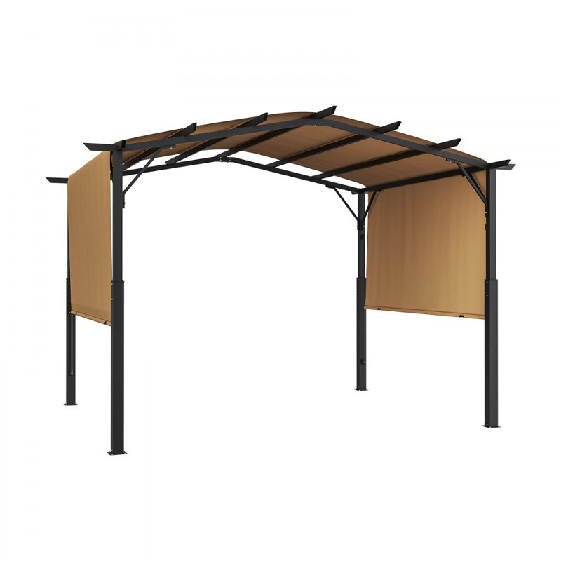10x10 ft Outdoor Retractable Pergola with Canopy Arched Top Metal Patio Pergola