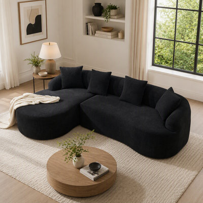 Canapé modulaire moderne en L avec méridienne incurvée, canapé modulaire en chenille à compression avec mousse 30D haute densité, canapé-lit confortable pour le salon