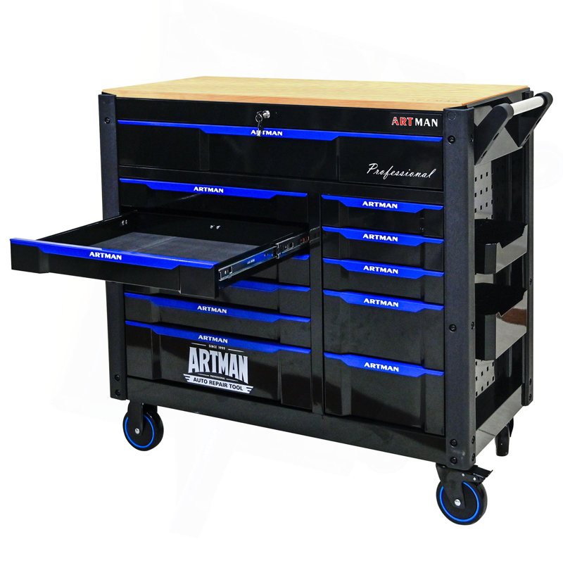 Caisse à outils multi-usages à 12 couches avec roues, comptoirs en bois
