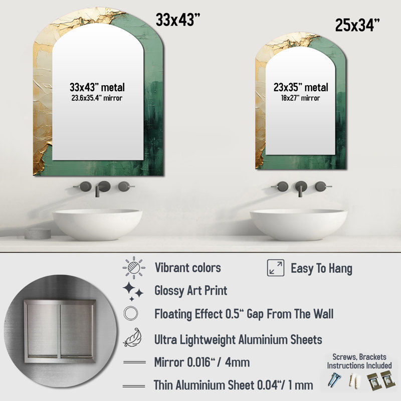Paint Fusion II - Beige Modern Arch Wall Mirror, 34" x 25"