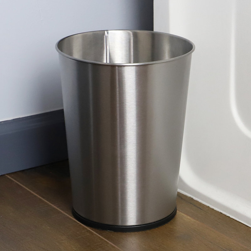 Steel Open Waste Basket - 2.11 Gallons, Silver