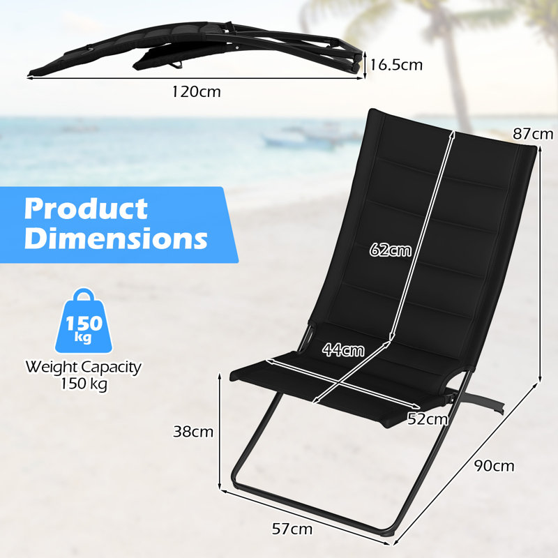 Folding Beach Chairs Set of 2 Foldable Camp Chairs, Black