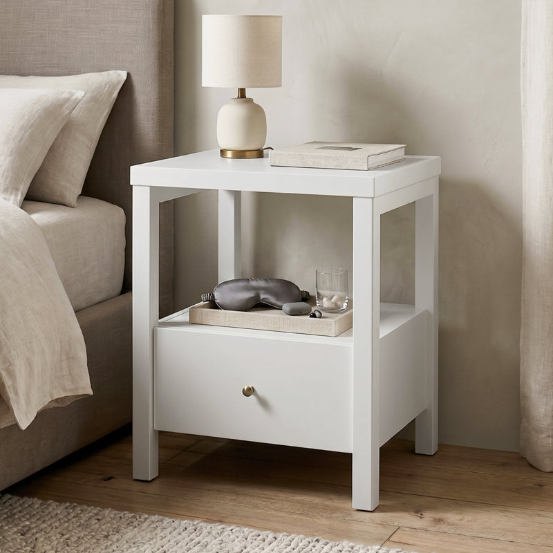 Absecon 23" H Modern White Nightstand with Drawer and Open Shelf