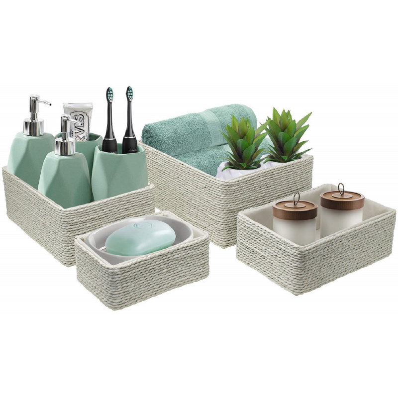 Sorbus Stackable Storage Woven Paper Rope Baskets 4-Piece Set, Beige