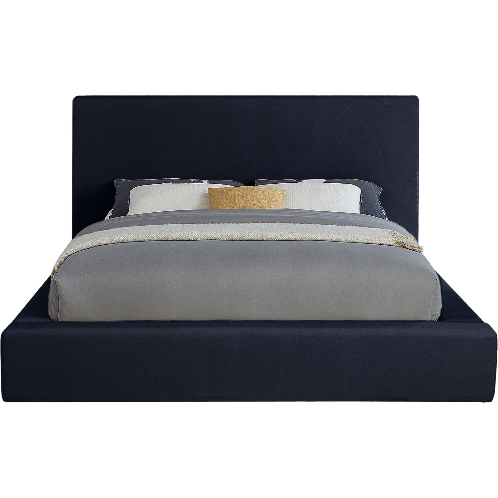 Ishia Upholstered Platform Bed, Queen, Navy Velvet