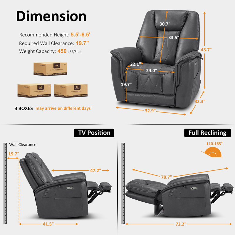 Fauteuil inclinable électrique avec appui-tête réglable, sièges de cinéma maison, position infinie, Gris foncé