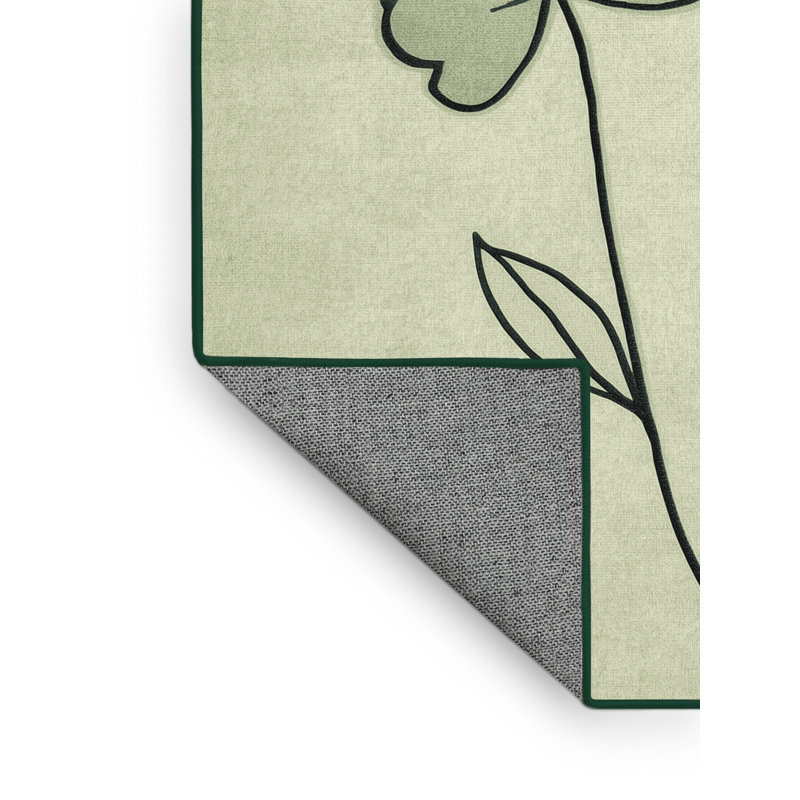 Machine Washable Ritner St Patties Modern & Contemporary Abstract Rug in Beige – Green Binding, 7x9