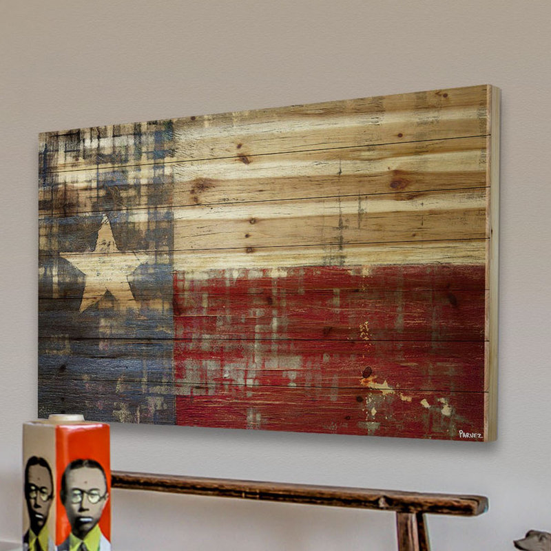 "Texas", reproduction d'art sur bois, H 30 po x l 45 po x P 1,5 po