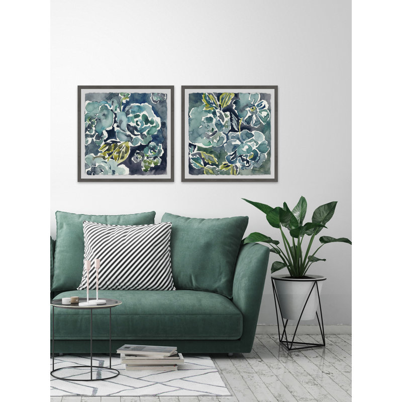 «Rose Diptych» par Marmont Hill - Ensemble de 2 cadres photo, H 12 po x l 12 po x P 1,5 po, Gris