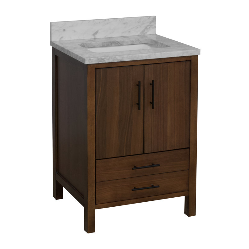 Ensemble de meuble-lavabo simple 24 po Kiara, Noyer, Marbre de Carrare