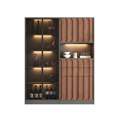 62.99" Solid Wood Wine & Sideboard Combo, Glass-Door Display Cabinet & Storage Organizer for Living Room