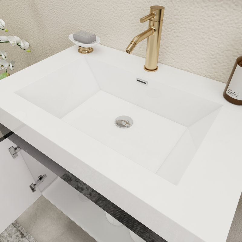 29.5" Wall-Mounted Single Bathroom Vanity Set, Glossy Black