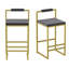 Ensemble de 2 tabourets de bar avec dossier et repose-pieds, chaises de salle à manger rembourrées en velours pour îlot de cuisine (doré et gris)