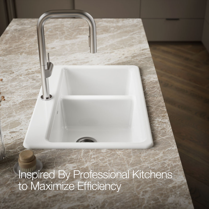 Riverby 33 In. Top-Mount Double-Bowl Kitchen Sink, White, 1 hole, Large/medium bowls