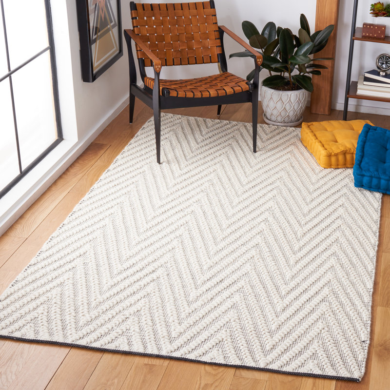 Meudon Natura Flat Weave Wool/Cotton Chevron Rug in Black/Ivory, Rectangle 4' x 6'