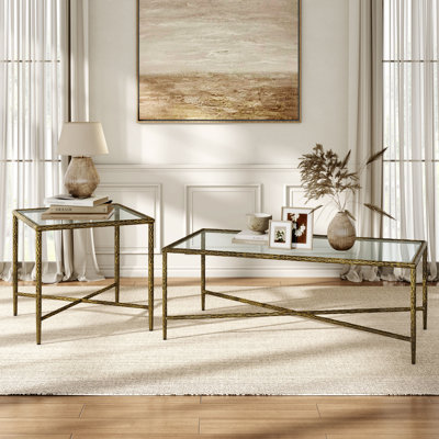 Lalia 2-Piece Modern Hammered Metal X-Brace Coffee Table Set