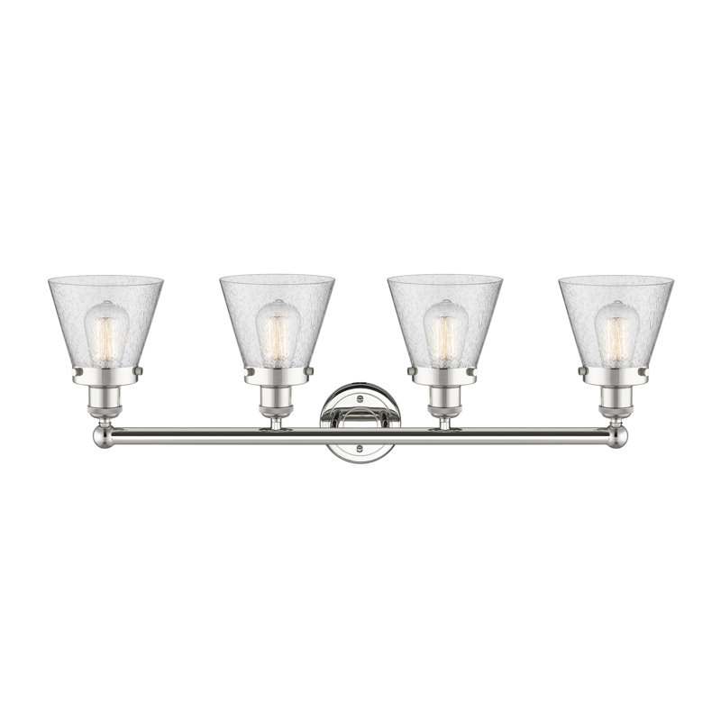 Éclairage pour meuble-lavabo de salle de bain 4 lumières Edison Cone, Grainé, Nickel poli
