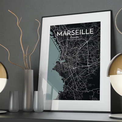 Marseille City Map In Midnight - No Frame Print