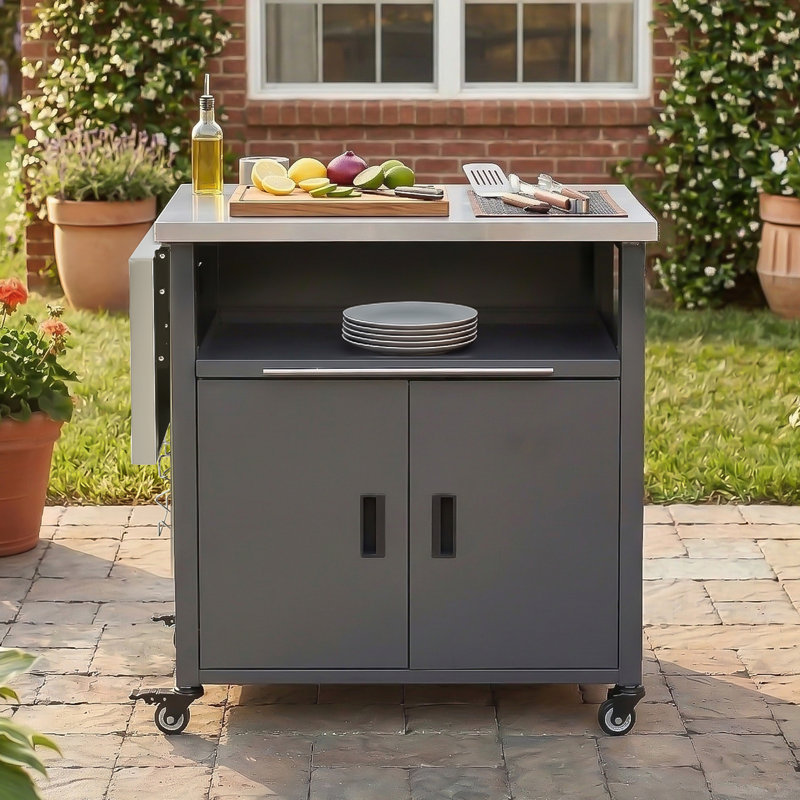 Chariot de barbecue pliable pour l'extérieur, Gris