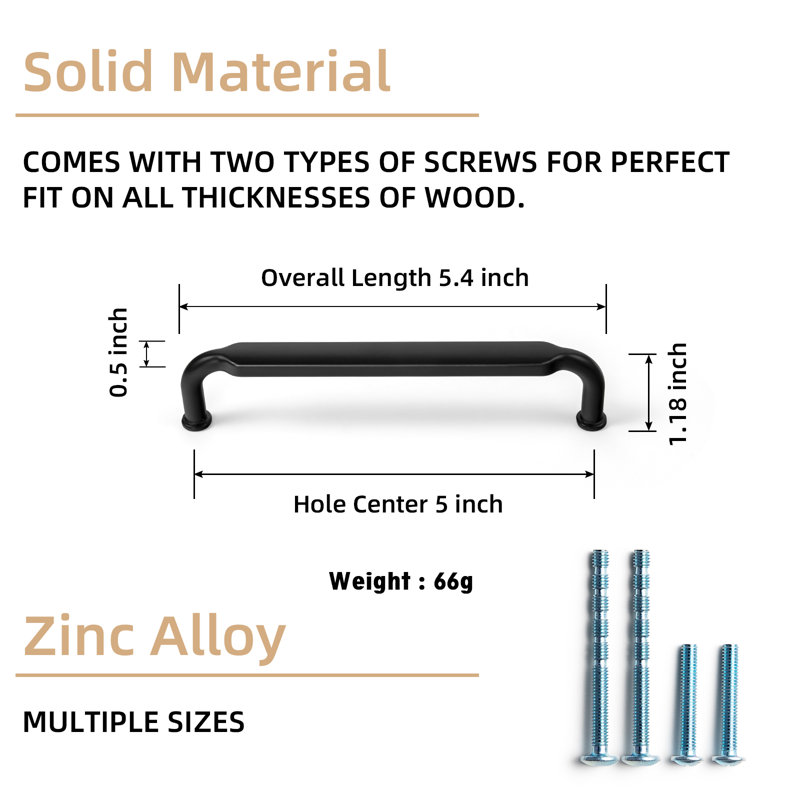 5'' Centre Bar/Handle Pull Multipack, 5, Black